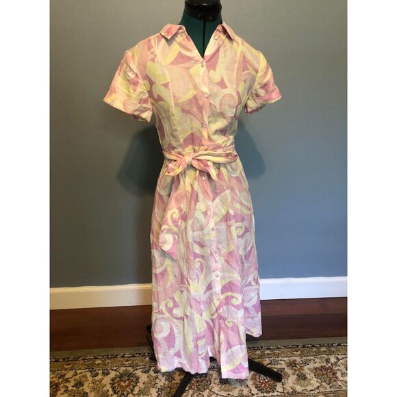 Hill House NWT Pink The Lily Midi Dress Candy Kaleidoscope 70s style, Size XXS - Picture 4 of 7